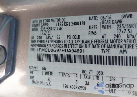 2017 Ford Escape Se from USA, damaged, VIN 1FMCU0G97HUA94691